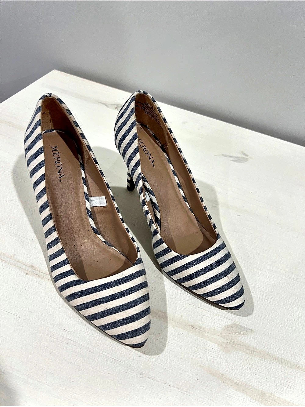 Merrona Striped Heels in Blue & White US 6.5